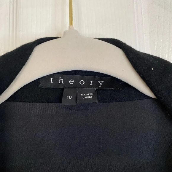 THEORY Wool Silk Open Front Cardigan Black Size 10 Elegant Chic Capsule Basic - Picture 4 of 7